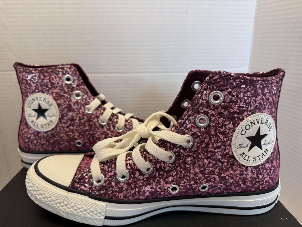 Converse Chuck Taylor All Star Hi Purple Pink Glitter Shoes Sneakers Sz 6.5 New